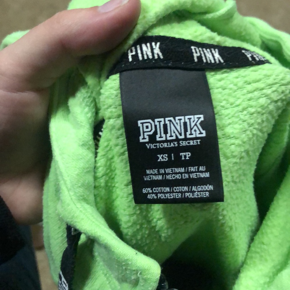 VICTORIA SECRET PINK neon green zip up hooded jacket D4 - Picture 6 of 6